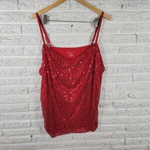 Lane Bryant Womens Top 26 28 Plus Camisole Red Sequins Spaghetti RED39E